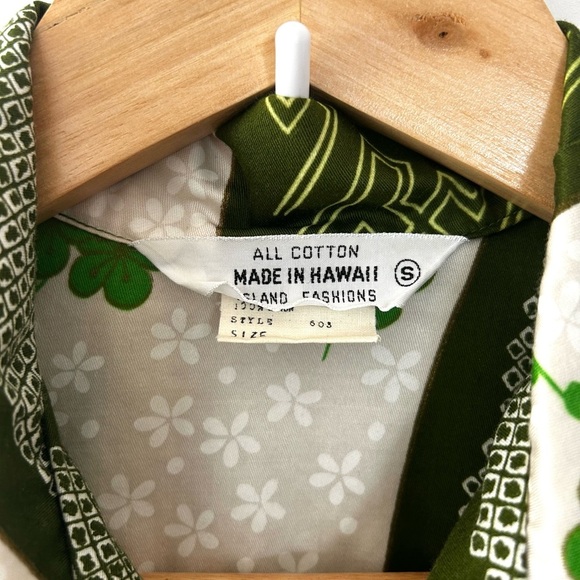 VINTAGE 1960s–70s Green Floral Hawaiian Shirt – 100% Cotton – Size Small - Picture 3 of 5